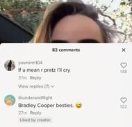 Waterhouse liked a follower's comment (Image via Suki Waterhouse/TikTok)